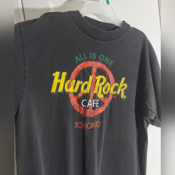Vintage 90s Hard Rock Cafe Peace Sign Toronto Size L Grunge Distressed Alt Goth - Picture 2 of 7